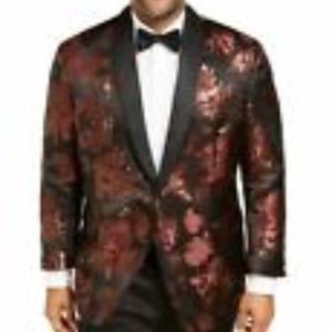 INC Special Event Blazer Red Jacquard Floral Metallic $189 2XLT Big and Tall